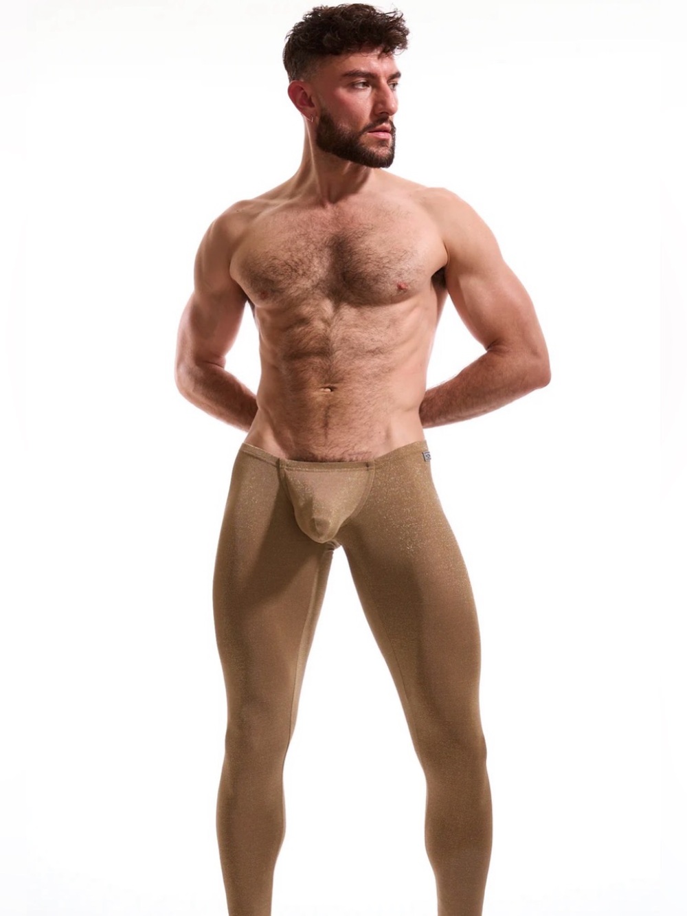 SEXY! N2N Bodywear Men’s NY13 NEW YEAR SHIMMER TIGHTS LEGGINGS GOLD BROWN MED